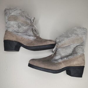 VTG Yodelers Suede Leather Boots Faux Fur Lining Women’s 9